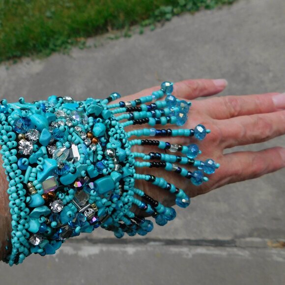 Upcycle Satin Beaded Fringe Bag and Cuff Fringe Bracelet - Picture 7 of 8